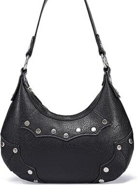 NEW Women's Goth Y2k Mini Purse Crescent Small Hobo Shoulder Bag with Rivets
